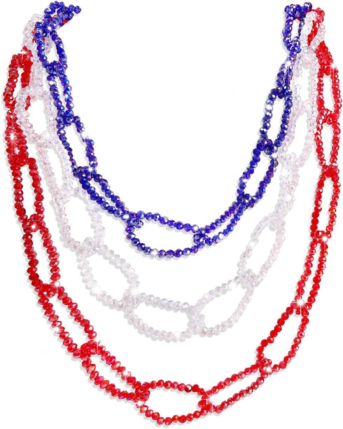 FAERLIIRY American Flag Jewelry Set 4th of July Necklace Earrings for Women USA Patriotic Earrings Statement Earrings Resin Beaded Necklace Indepe...