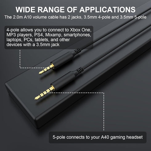 A40 Audio Cable Compatible with Astro A40, A40 TR, A30, A10 Gaming Headsets for Xbox One, PS4, PS3, Smartphone, Stereo Audio Cable, 6.6ft...