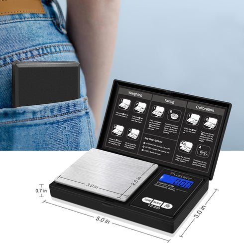 Fuzion Digital Pocket Scale, 200g/0.01g Gram Scale, Mini Scale Grams, Small Digital Scale, Small Food Scale, Jewelry Scale, Precision Scale with T...