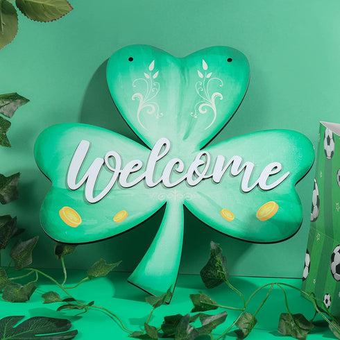 Jetec 12 x 11.5 Inch St. Patrick's Wall Pediments Wooden Irish Hanging Welcome Board Shamrock Plaques with Rope for St Patrick's Decor Window Home...