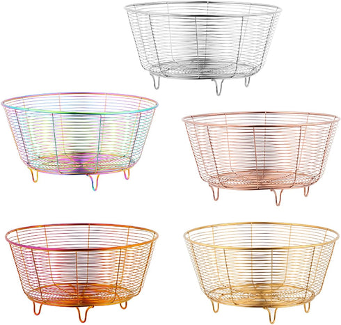 Meisha Round Fruit Bowl, Creative Mesh Fruit Dish Basket Bowl, Round Rainbow Large Metal Wire Storage Baskets, Modern Style Container for Fruit, V...