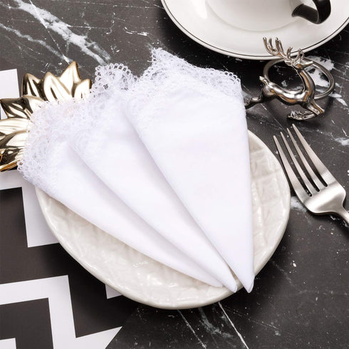 Boao 24 Pieces Ladies Handkerchief with Lace Pure White with Lace Edge Handkerchief for Women...