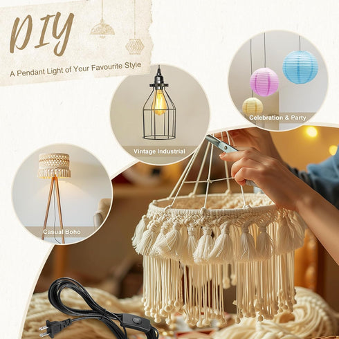 DiCUNO E26 Hanging Lantern Extension Cord Cable, Light Socket On Off Inline Cord Switch Control Lamp, 6.6 Feet (2M), Black, 1-Pack...