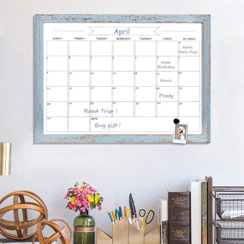 Dry Erase Monthly Calendar Board, Magnetic Whiteboard for Wall, Office/School/Home, Solid Wood Walnut Brown Frame Hanging Board 10.5"x 14.5"(YL-Bl...