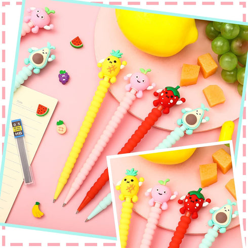 Chinco 24 Pieces Mechanical Pencil Cute Mechanical Pencils with Fruit Erasers and Pencil Refills Pastel Mechanical Pencils Colorful Pencil with Fu...