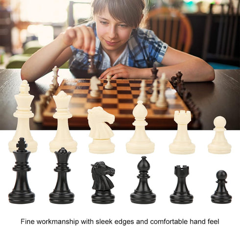 Tournament Chess Pieces, International 32 Standard Chess Pieces Replacement Chessmen Black and White Set Weighted Plastic Chess Board Game Pawns A...