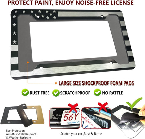 AOOTF American Flag License Plate Frame - USA Aluminum Metal License Plate Cover Auto Car Truck Tag Holder Thin Blue Line Black and White Stripes ...