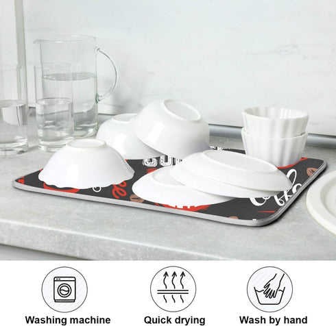 Coffee Theme Beans Dish Drying Mat for Kitchen Counter 18 x 24 Inch Absorbent Microfiber Dry Dishes Mats Drainer Mat Dish Drying Pad for Counterto...