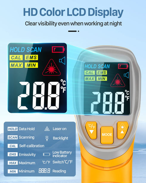 Eventek Digital Infrared Thermometer, -58??1112?(-50??600?) Non-Contact Laser Temperature Gun with Color Display & Adjustable Emissivity for Cooki...