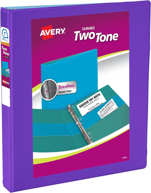 Avery Two-Tone Durable View 3 Ring Binder, 1 Inch Slant Rings, Violet/Soft Blue Binder (17131)...