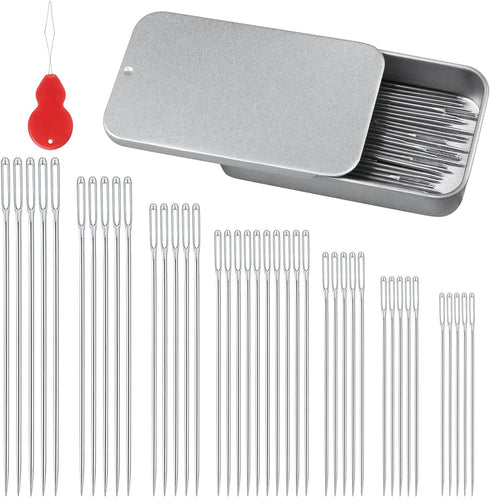 FIVEIZERO 80/40 PCS Large Eye Sewing Needles, 7 Sizes Sewing Sharp Needles, Leather Needle Embroidery Thread Needle, Stainless Steel Yarn Knitting...