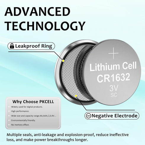 PKCELL CR1632 Battery 3V Lithium Button Coin Cell for Key Fob(30 Counts)...