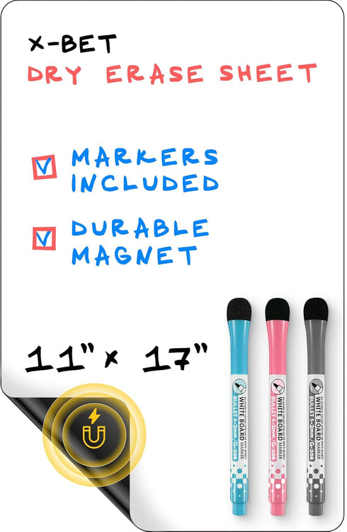 Magnetic Dry Erase Board for Fridge 17 x 11 Inch - Dry Erase Magnetic Whiteboard for Refrigerator - Blank Dry Erase Magnetic White Board Sheet for...