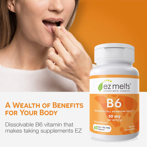 EZ Melts Dissolvable Vitamin B6 50 mg, Sugar-Free, 1-Month Supply...