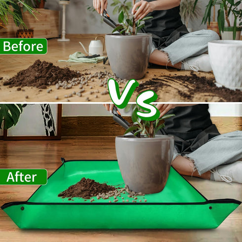 JJGoo Repotting Mat for Indoor Plant Transplanting, 39.5" X 39.5" Large Potting Mat Portable Gardening Mat Soil Mat, Thickened PE Waterproof Succu...