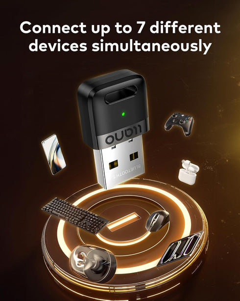llano USB Bluetooth 5.4 Adapter for PC, Bluetooth Dongle receiver,Driver-Free, Plug & Play for Windows11/10/8.1?for Bluetooth Headphones, Mouse, K...