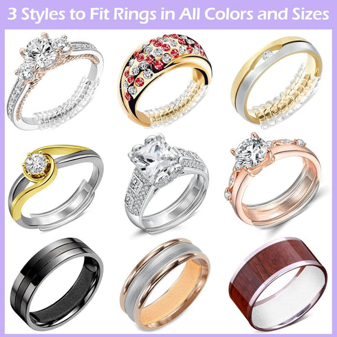 100 Pcs Ring Sizer Adjuster for Loose Rings with Ring Size Measuring Tool, Plug-in Invisible Ring Guards Silicone Tightener EVA Foam Ring Size Adj...