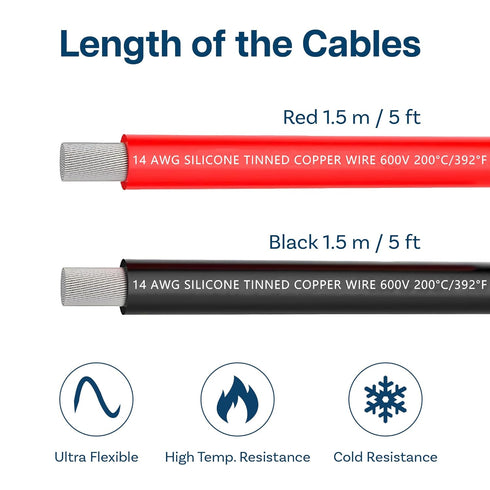 MMOBIEL 14 AWG Electrical Silicone Wire - 14 Gauge (2,08mm²) Tinned Copper Cable - 2 Separate Wires Red & Black Each 1,5 m / 5 ft for RC, Drones, ...