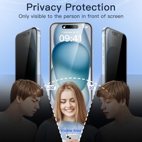 JETech Privacy Screen Protector for iPhone 15 Plus 6.7-Inch with Camera Lens Protector, Anti-Spy Tempered Glass Film, Easy Installation Tool, 2-Pa...