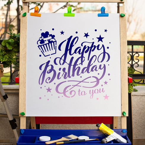 GORGECRAFT 12"X12" Happy Birthday to You Stencil Cupcake Templates Reusable Plastic Drawing Painting Stencils Template for Painting on Card Wall F...