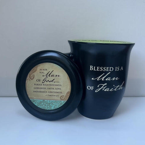 Man of Faith Ceramic Mug and Coaster Set of 1, Birthday, Christmas, and Father's Day Gift for Christian Men, 14 Ounce, by Abbey Gift...