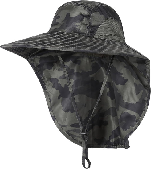 Wide Brim Sun Hat with Neck Flap, Adjustable Outdoor 50+UPF Protection Safari Cap Womens Mens Hiking Fishing Hat...