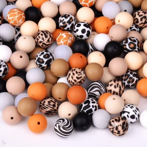 70Pcs Animal Silicone Beads Bracelet Making kit, 15mm Soft Rubber Round Beads Crafts for Keychain Wristlets Pacifier Clips Teething Lanyards Neckl...