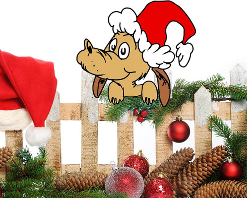 Christmas Decorations Outdoor Fence Peeker - Funny Christmas Fence Yard Signs with Thief Stole Head Arm Bag and Dog for Holiday Xmas Garden Courty...