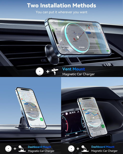 ESSAGER for MagSafe Car Mount Charger, Magnetic Wireless Car Charger 15W Fast Charging with MagSafe Car Charger for Air Vent/Dashboard Car Phone H...