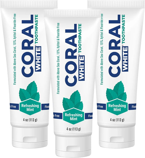 Coral White - Coral White Mint Toothpaste Natural Fluoride SLS Free Coral Calcium Remineralizing Toothpaste 4 Ounce (3 Pack)...
