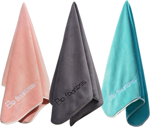 Microfiber Gym Towels Bigger Size Super Soft for Exercise Fitness, Sports, Workout, 380-GSM 15-Inch x 31-Inch Quick-Drying Towels (Teal-Pink-Grey,...