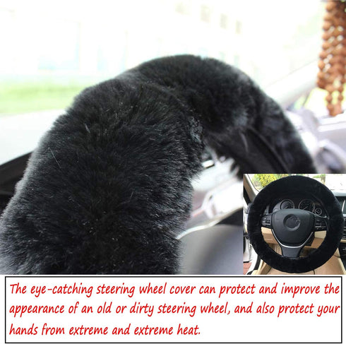 Fluffy Steering Wheel Cover, Fuzzy Steering Wheel Cover for Women, Furry Steering Wheel Covers with Handbrake Cover Gear Shift Cover, 1 Set 3 Pcs,...