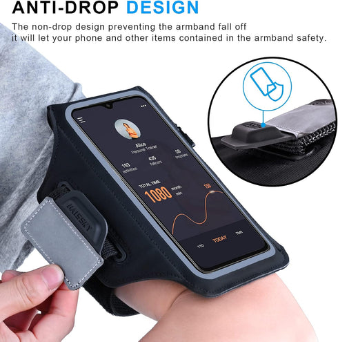 Running Armband with Earphone Bag Cell Phone Armband for iPhone 16/15/14/13/12 Pro, Galaxy S21/S20, Water Resistant Sports Phone Holder & Zipper S...