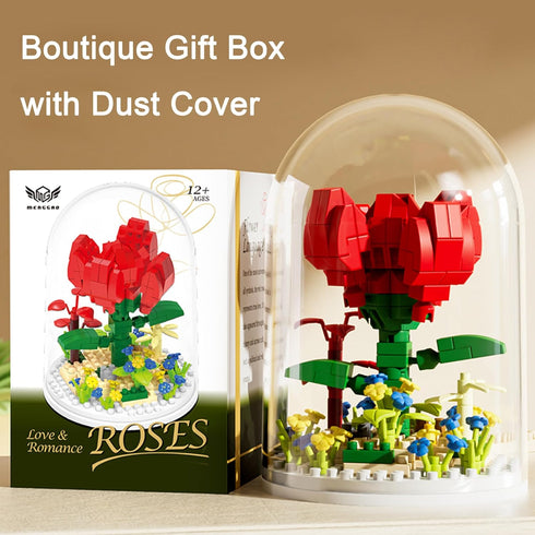 Flower Bouquets Building Sets,Mini Bricks Building Kit,DIY Building Blocks with Dust Cover, Forever Rose Home Decor, Birthday Gifts Valentines Day...