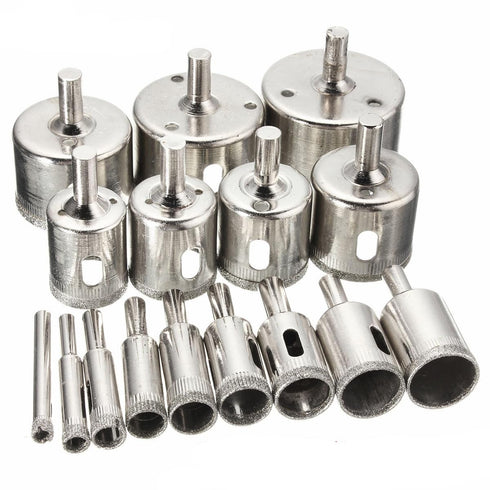 16PCS Diamond Hole Saw Drill Bits Set Kit for Ceramic, Premium Glass Drill Bit for Bottles,Pots, Marble, Granite Stone, Tile Cutting, 1/4 to 2 Inc...