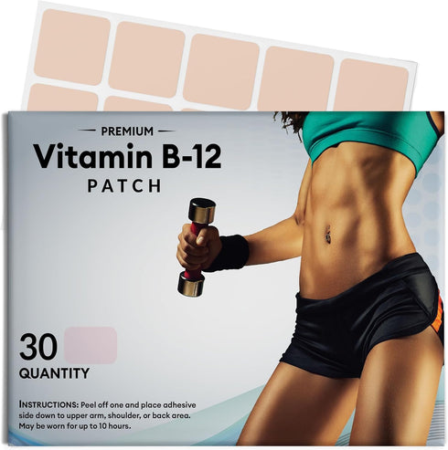 Vitamin B12 Patch for Energy Plus – 30 Count Vitamin B12 Patches – B12 Vitamins with Methylcobalamin & Guarana...