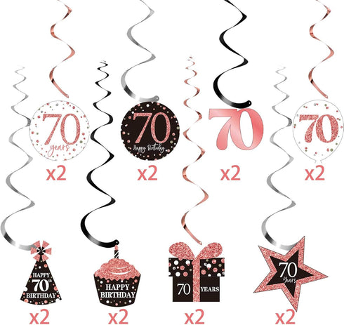 Blulu 70th Birthday Party Decorations, Birthday Rose Gold Hanging Swirls Ceiling Decorations Shiny Foil Swirls for Party Supplies 30 Count...