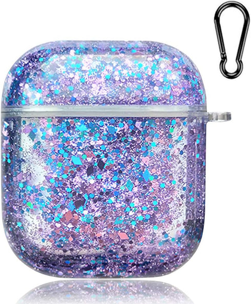 SGVAHY Airpods Case with Keychain - Clear, Purple, Wireless Charging, Soft Silicone, Shockproof, Cute Bling Quicksand...