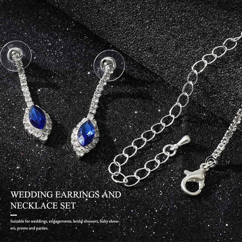 Unicra Silver Bride Wedding Jewelry Sets Blue Crystal Bridal Necklace Earrings Set Rhinestone Prom Costume Jewelry Set Choker Necklace for Women a...