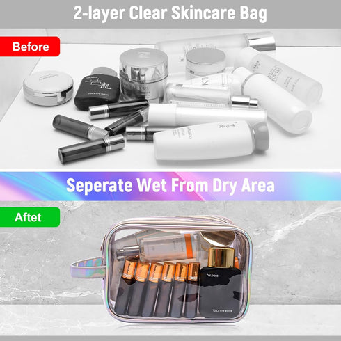 Lermende Clear Makeup Bag, 2 Layer, Water-Resistant, Large, Portable, Transparent, Travel, Women and Girl...