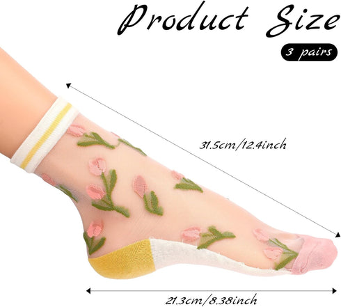 3 Pairs Sheer Socks Women Mesh Socks Women Tulle Socks Lace Socks Summer Transparent Elastic Jacquard Crystal Glass Socks Womens Crew Socks Cute M...