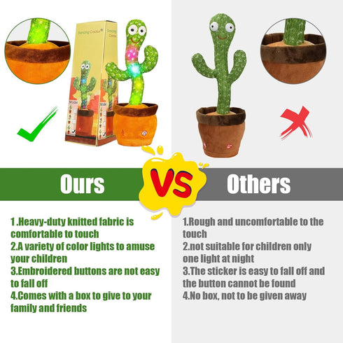 Dancing Cactus, Talking Cactus Toy, Dancing Cactus Mimicking Toy, Repeating and Recording What You Say, Cactus Baby Toy with LED, Repeat, Dance, R...