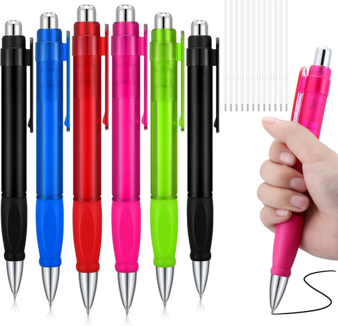 Crtiin 6 Pcs Big Pens Easy Grip Jumbo Pen Bulk with Refills Extra Large Ballpoint Pens Black Ink Fat Pens Giant Pen Oversize Retractable Pens for ...