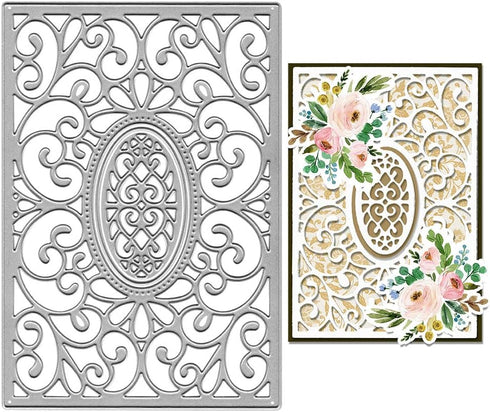 Metal Oval Rectangle Lace Flower Frame Cutting Dies, Symmetry Hollow Pattern Background Die Cuts for Card Making Stencil Embossing Tool Scrapbooki...