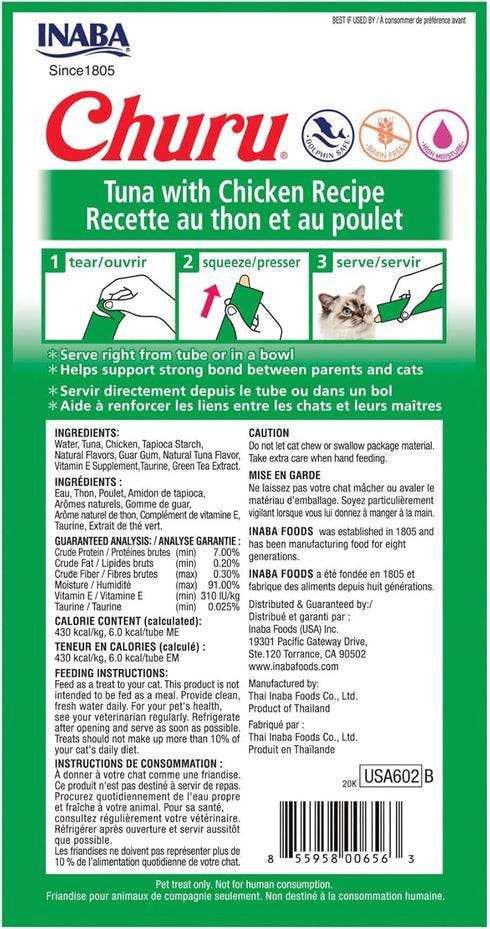 INABA Churu Cat Treats, Grain-Free, Lickable, Squeezable Creamy Purée Cat Treat/Topper with Vitamin E & Taurine, 0.5 Ounces Each Tube, 24 Tubes (4...