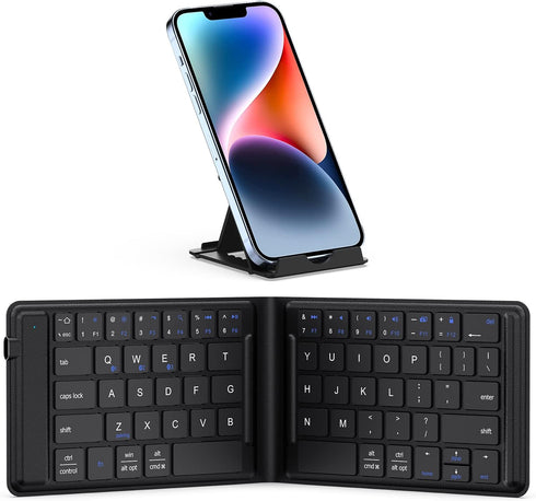 iClever Portable Keyboard, Foldable Bluetooth Keyboard with Stand Holder, USB-C Charge, PU Leather, Tactile Typing Feedback, Pocket-Size Folding K...