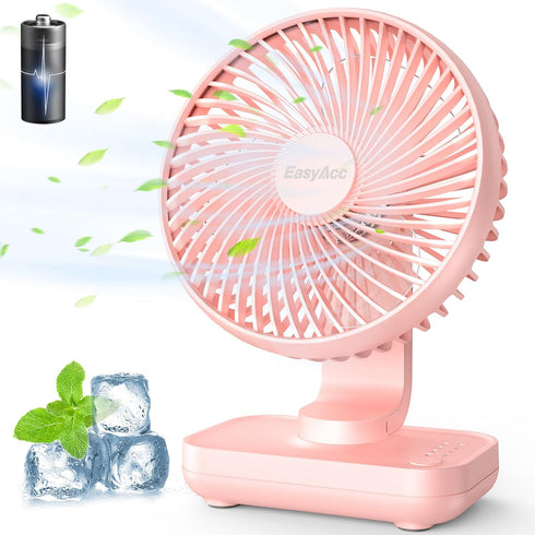 EasyAcc Small Desk Fan 4000 Battery Fan, 5-23 Working Time, Upgraded Strong Wind, Ultra Quiet, Rechargeable 90°Tilt Air Circulate Portable Fan 4 S...