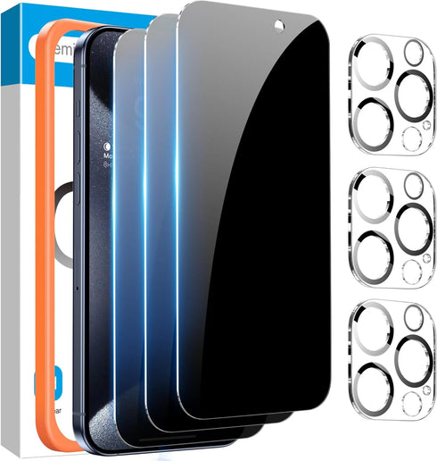 Fotbor [3+3 Pack for iPhone 15 Pro Privacy Screen Protector & Camera Lens Protector, Privacy Screen iPhone 15 Pro, Anti Spy Private Tempered Glass...