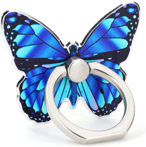 Butterfly Cell Phone Ring Holder Finger Ring Grip Stand 360° Rotation 180° Flip Universal Kickstand Compatible with All Smartphones (Blue)...