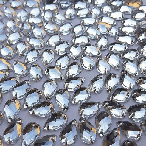 300Pcs 0.31x0.51? Drop Shape Crystal Clear Acrylic Sew On Rhinestones Flatback Sewing Stones for Clothes Dress Crafts Garments Accessories (Silver...